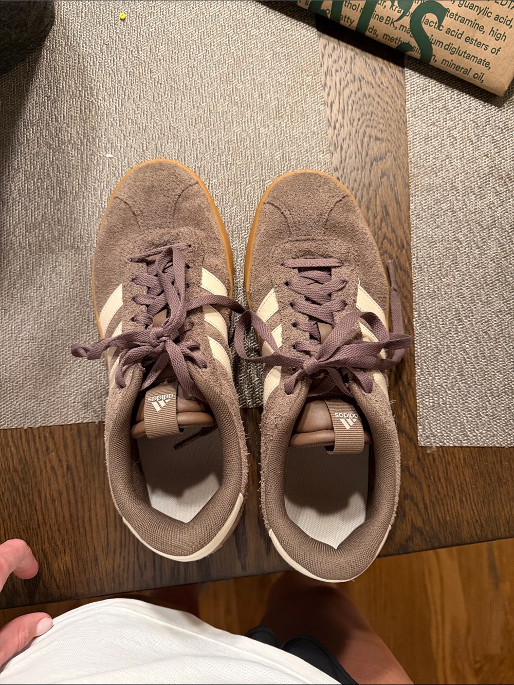adidas Brown Suede Sneakers with Cream Stripes and Gum Sole - Picture 5 of 5